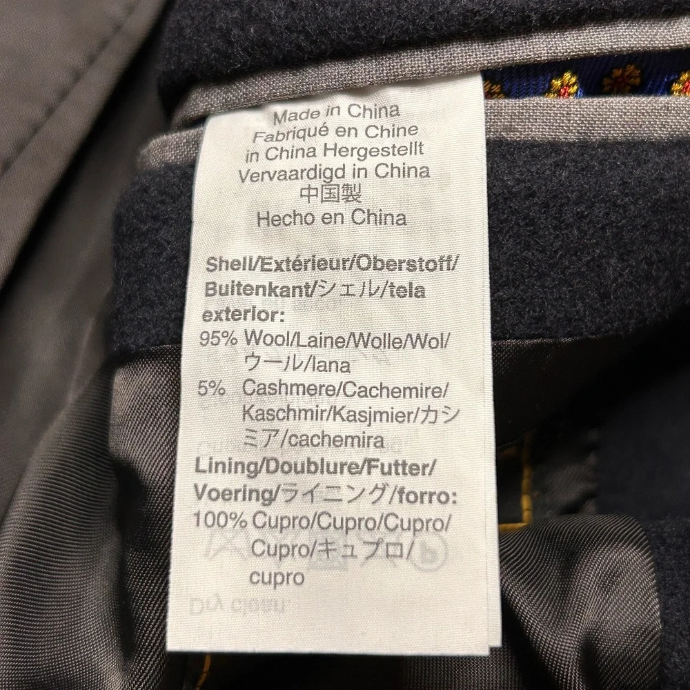 J. Crew Ludlow‎ Topcoat Overcoat Mens Size 36R Cashmere Wool Blend Blue Italy